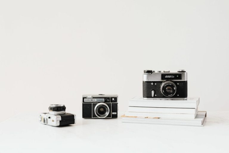 Cameras on white background
